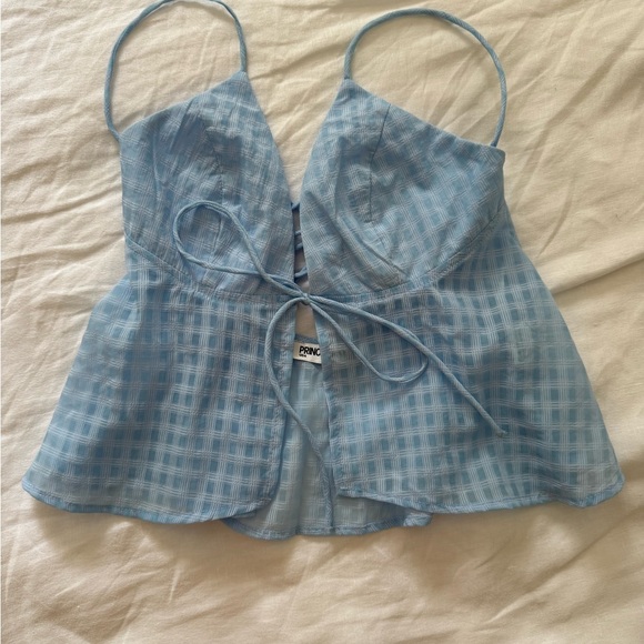 Princess Polly checkered blue front and back tie crop top - Picture 3 of 6